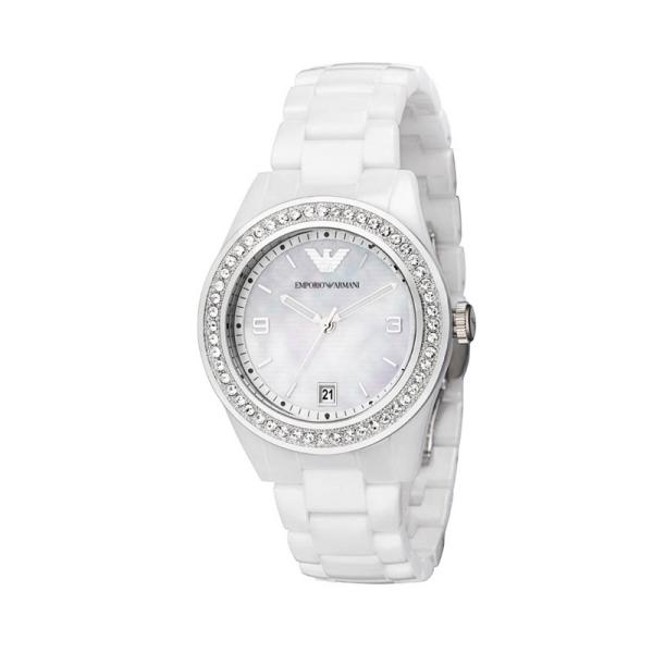 ladies white armani watch