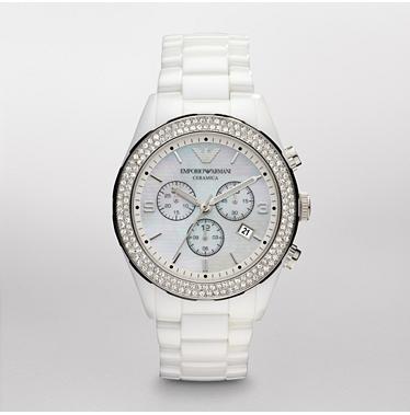 ladies white armani watch