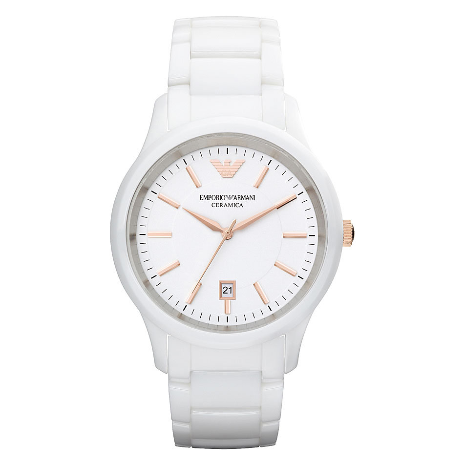 white ceramic watch armani