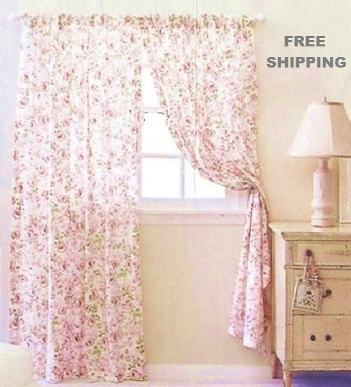 2 Simply Shabby Chic Rosalie Floral Curtain Panels Pink Roses 52/"x84/" Retired