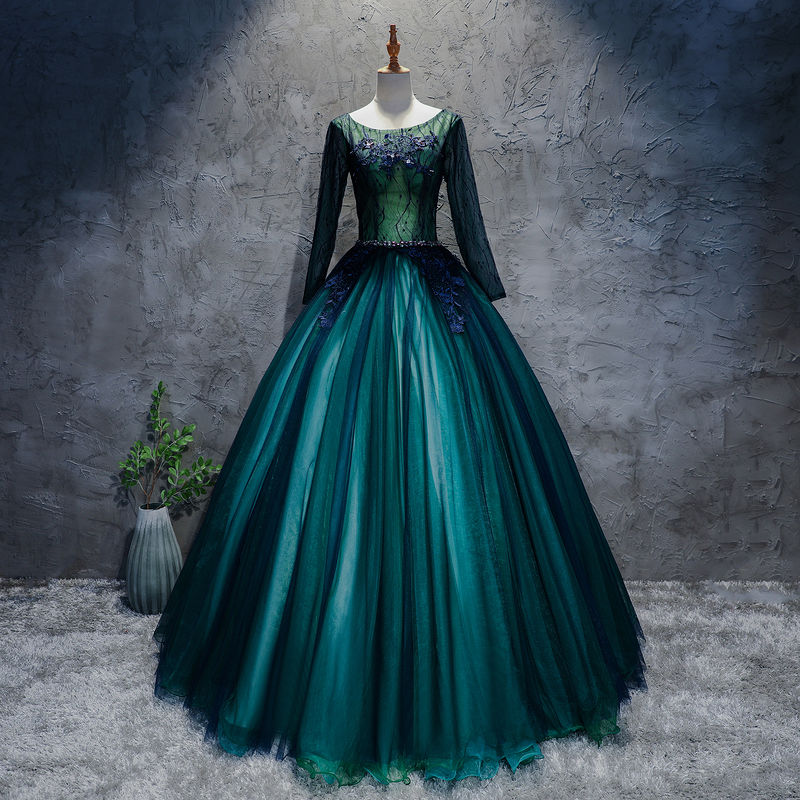 dark green ball dress